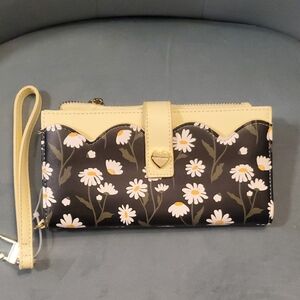 Betsey Johnson Black and Cream Floral Wristlet